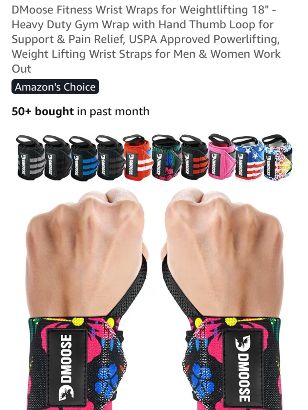 DMoose Floral Weightlifting 18” Wrist Wraps - Black & Red Hibiscus